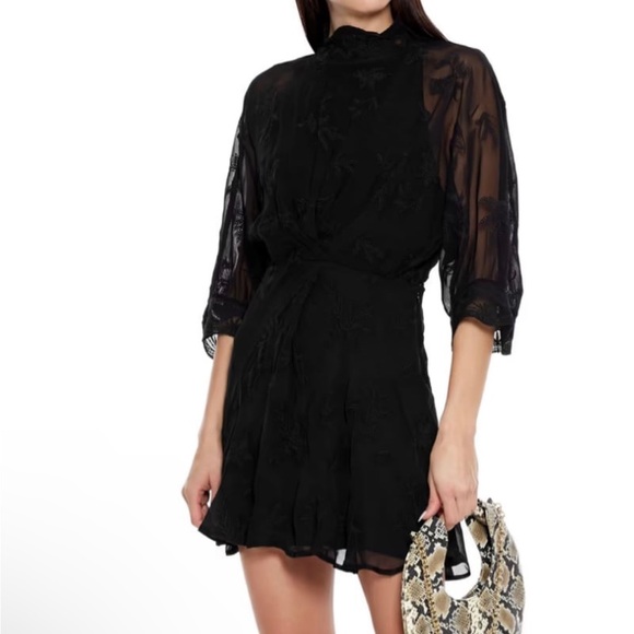 IRO Leine rochet-trimmed Broderie Anglaise Chiffon Mini Dress Black 40 - Picture 1 of 7